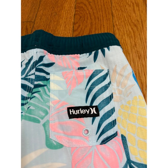 Hurley Boys Blue Ice Tropical Leaf Swim Trunks Size 4 4 Way Stretch NWT $38 - Picture 4 of 8
